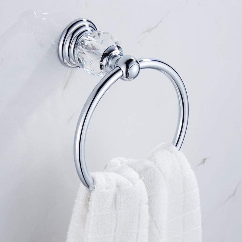 BATHSIR Crystal Towel Ring, Bathroom Hand Towel Holder Chrome Towel Rack Accessories Wall Mounted, Polished - Image 2